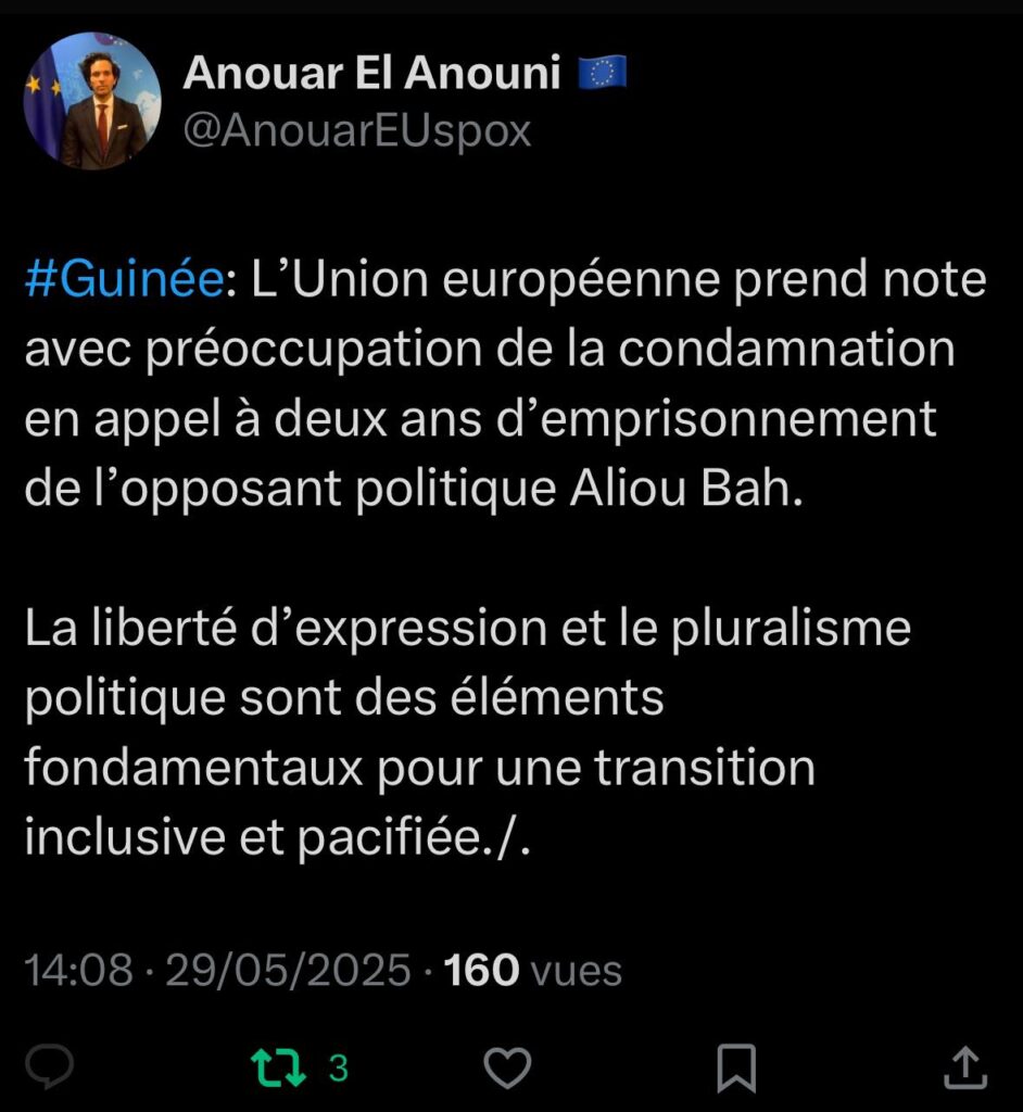 501077556_1128875442607063_1641132390568645866_n-942x1024 Guinée / Aliou Bah condamné à deux ans de prison : l'Union Européenne (UE) exprime son inquiétude.