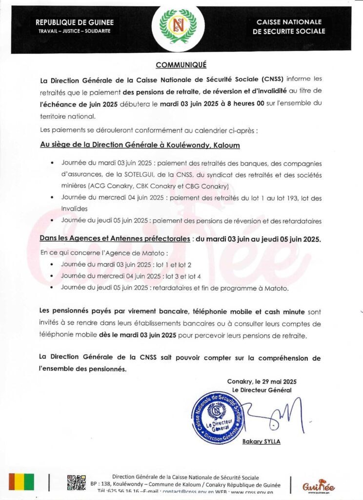 image-70 Guinée  : Paiement des Pensions de Retraite – Échéance de Juin 2025.