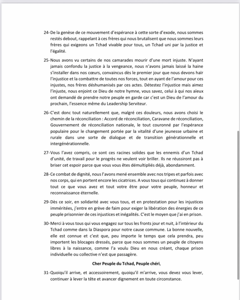 image-101-820x1024 Tchad : Dr. Succès Masra révèle la véritable réalité des prisons au Tchad, à travers une grève de la faim.
