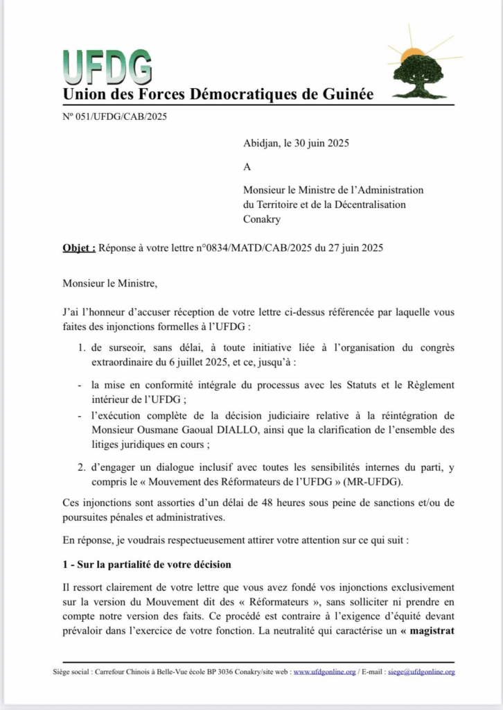 image-123-726x1024 Guinée : L'UFDG vient de répondre au ministère de l'Administration du Territoire de la Décentralisation (MATAD).