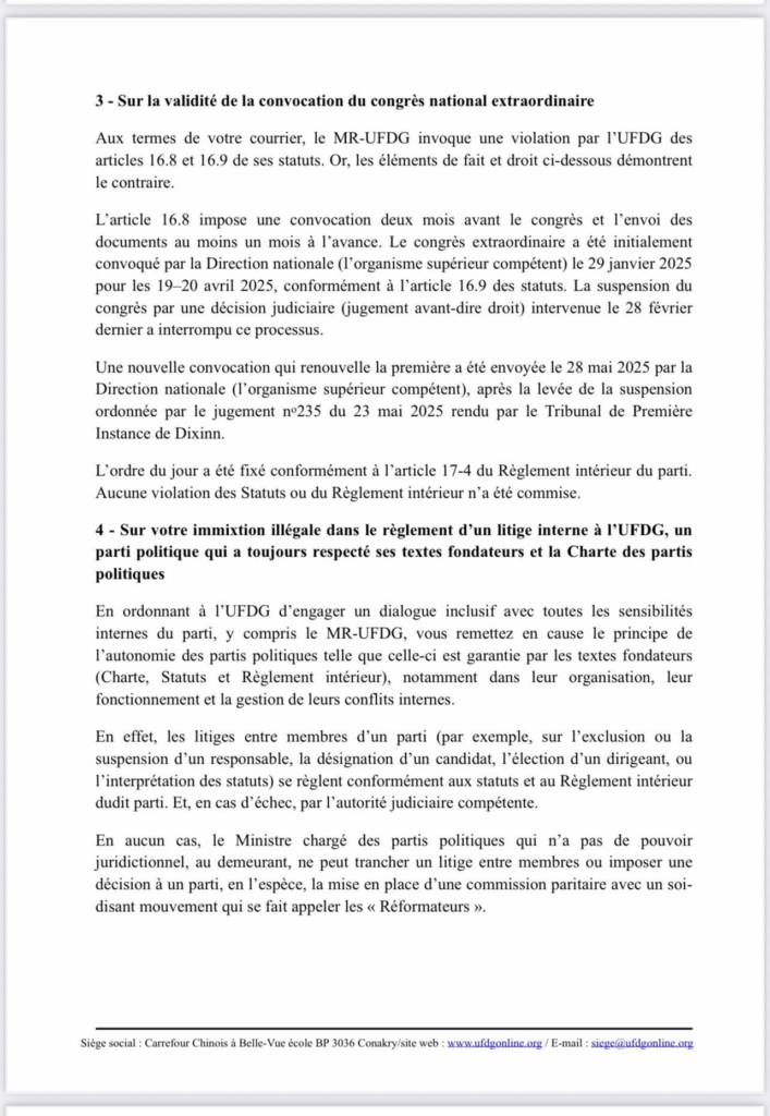 image-126-707x1024 Guinée : L'UFDG vient de répondre au ministère de l'Administration du Territoire de la Décentralisation (MATAD).