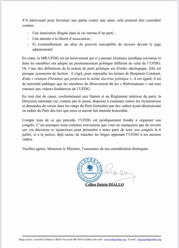 image-127-740x1024 Guinée : L'UFDG vient de répondre au ministère de l'Administration du Territoire de la Décentralisation (MATAD).