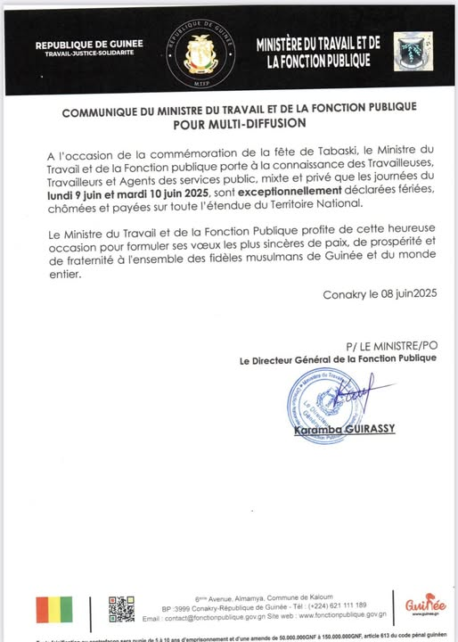 image-32 Guinée :  Les 9 et 10 juin sont déclarés jours fériés  sur tout le territoire du pays.