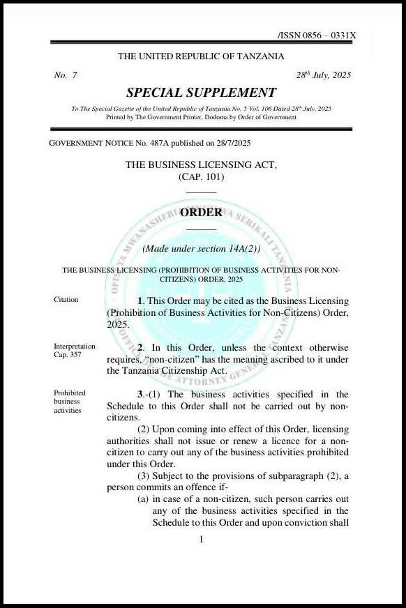image-118 Tanzanie : Les étrangers ne peuvent pas créer de petites entreprises dans certains domaines.