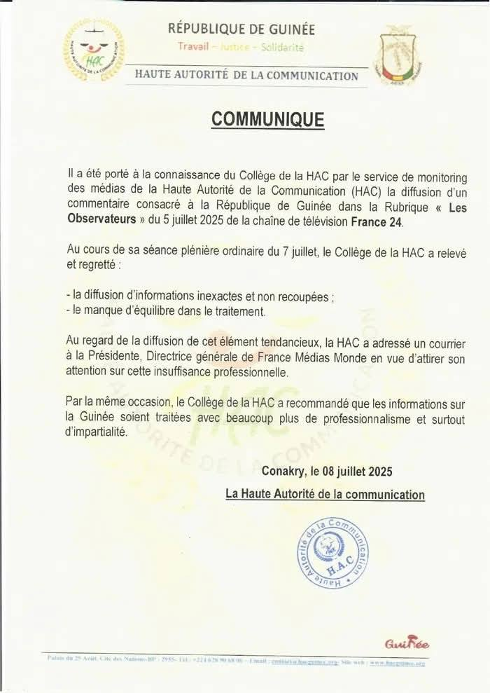 image-8 Guinée :  la HAC exhorte France 24 à faire preuve de professionnalisme.