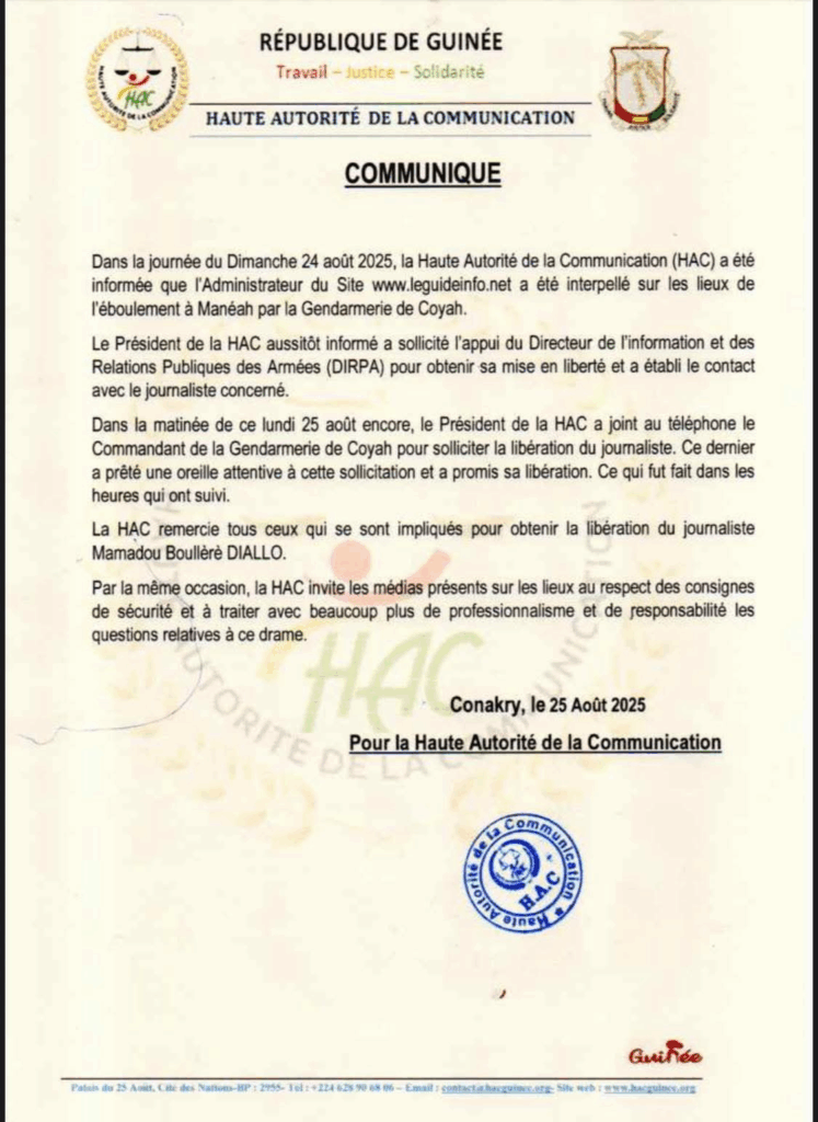 image-90-747x1024 Guinée : La Haute Autorité de la Communication (HAC) a salué l'engagement des autorités dans la libération du journaliste Mamadou Boullèrè Diallo.