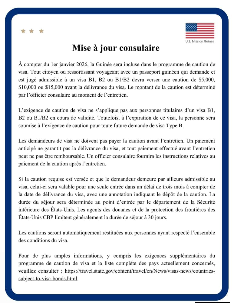 image-220 Conakry (Guinée) / Visas Américains : Les Guinéens Soumis au Paiement d'une Caution.