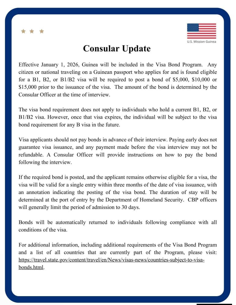 image-221 Conakry (Guinée) / Visas Américains : Les Guinéens Soumis au Paiement d'une Caution.