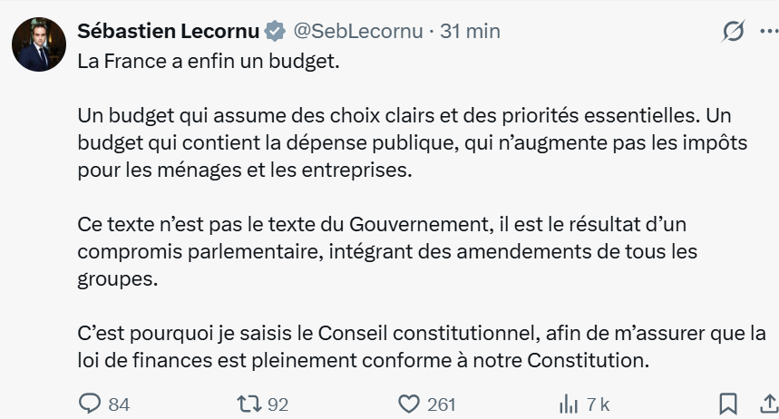 image-5 Paris (France ) : Lecornu se réjouit que la France ait "enfin" un budget, fruit d'un "compromis parlementaire".