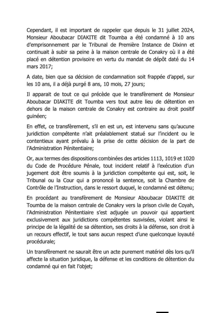 image-63-724x1024 Conakry (Guinée) / Transfert Arbitraire de Toumba Diakité : La Défense Réclame son Retour Immédiat à la Maison Centrale.