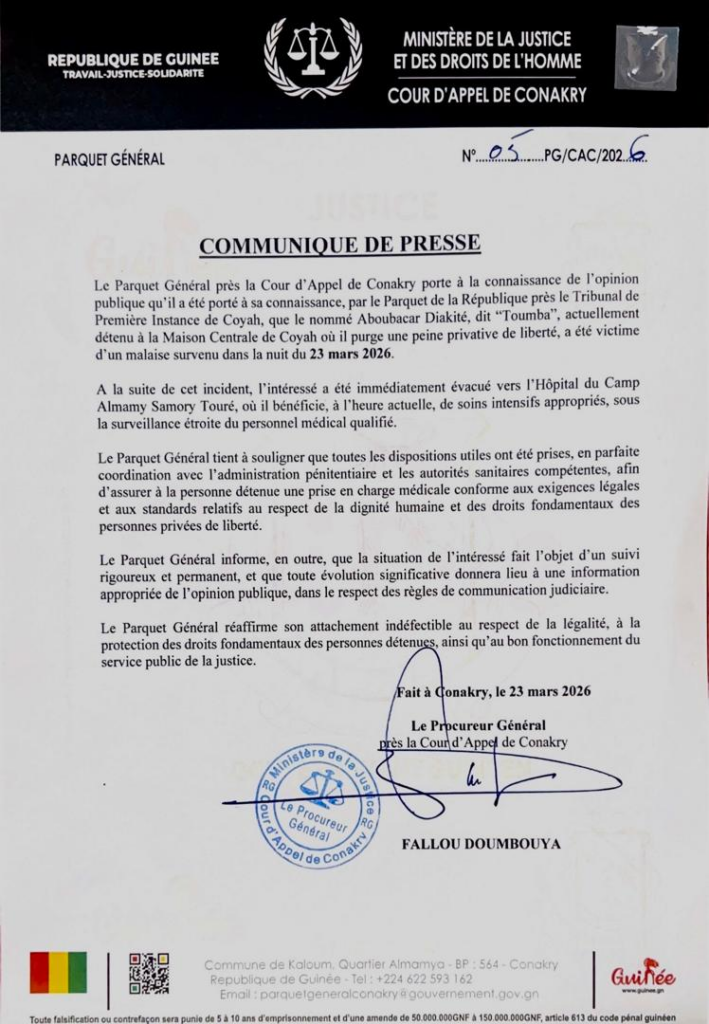 image-117-709x1024 Conakry (Guinée) / Déclaration du Parquet Général : Incident Sanitaire à la Maison Centrale de Coyah.