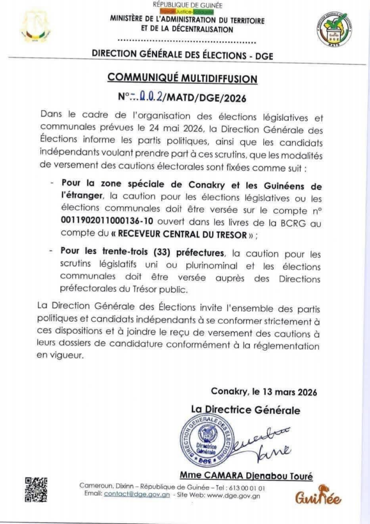 image-126-724x1024 Conakry (Guinée) /Élections Législatives et Communales du 24 Mai 2026 : Le Cadre Financier et les Exigences de Cautions Officiellement Définis.