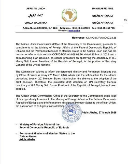 image-162 Addis Abeba (Ethiopie)  : L'Union africaine ne soutient pas la candidature de l'ex-président sénégalais Sall comme secrétaire général de l'ONU.