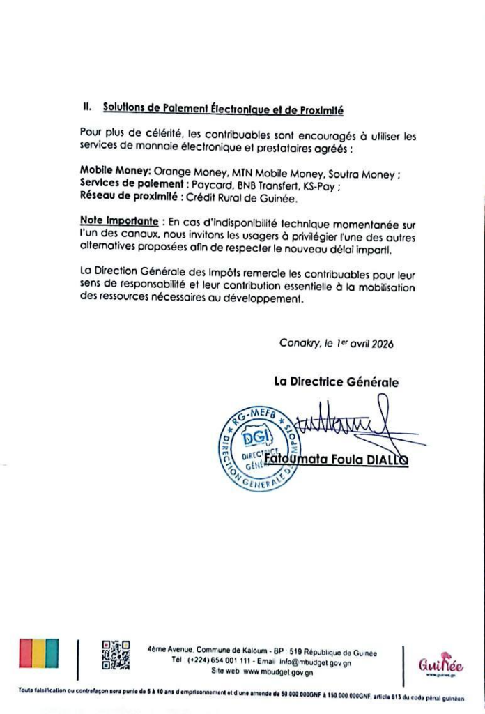 image-14-696x1024 Conakry (Guinée) / Communiqué Urgent de la Direction Générale des Impôts (DGI) : Report de la Date Limite de la Taxe Unique sur les Véhicules (TUV).