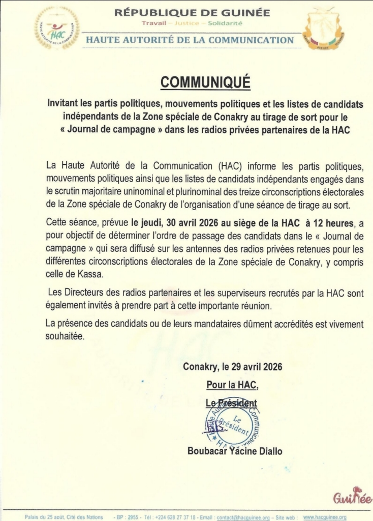 image-189-734x1024 Conakry (Guinée) : Journal de campagne : les candidats de la zone spéciale de Conakry sont invités à la cérémonie de tirage au sort qui aura lieu le 30 avril.