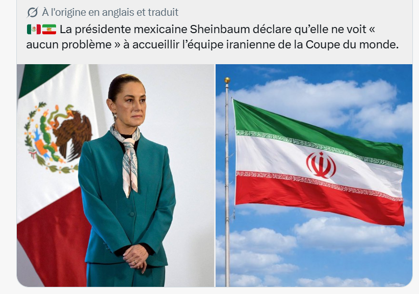 image-95 Mexico (Mexique) /Foot: le Mexique accepte "sans problème" d'héberger l'équipe d'Iran durant le Mondial (présidente).