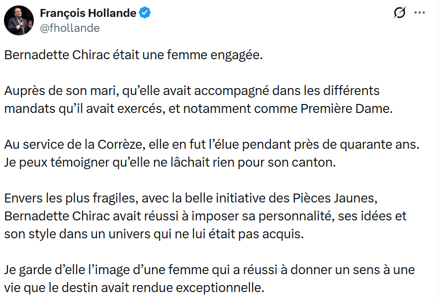 image-13 Milhac-d'Auberoche (France ) / Bernadette Chirac : Hollande salue une femme « obstinée, volontaire » et « surtout indépendante »