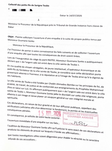 image-57 Dakar (Sénégal) / Plainte contre Ousmane Sonko : Le Collectif des petits-fils de Serigne Touba saisit la justice après ses propos sur la ville sainte.