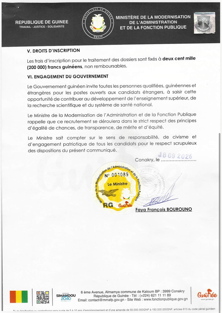 image-97-726x1024 Conakry (Guinée) : Le Gouvernement prévoit le recrutement de 500 enseignants-chercheurs ainsi que de 697 médecins spécialistes au cours de l'année 2026.