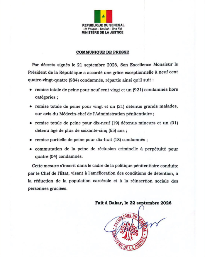image-99 Dakar (Sénégal ) : Une grâce présidentielle accordée à 984 personnes condamnées.